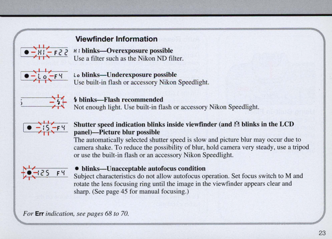 Nikon F50 instruction manual ~~ ~~F, Viewfinder Information 