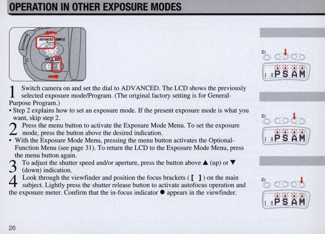 Nikon F50 instruction manual Operation in Other Exposure Modes, IJPSAti 