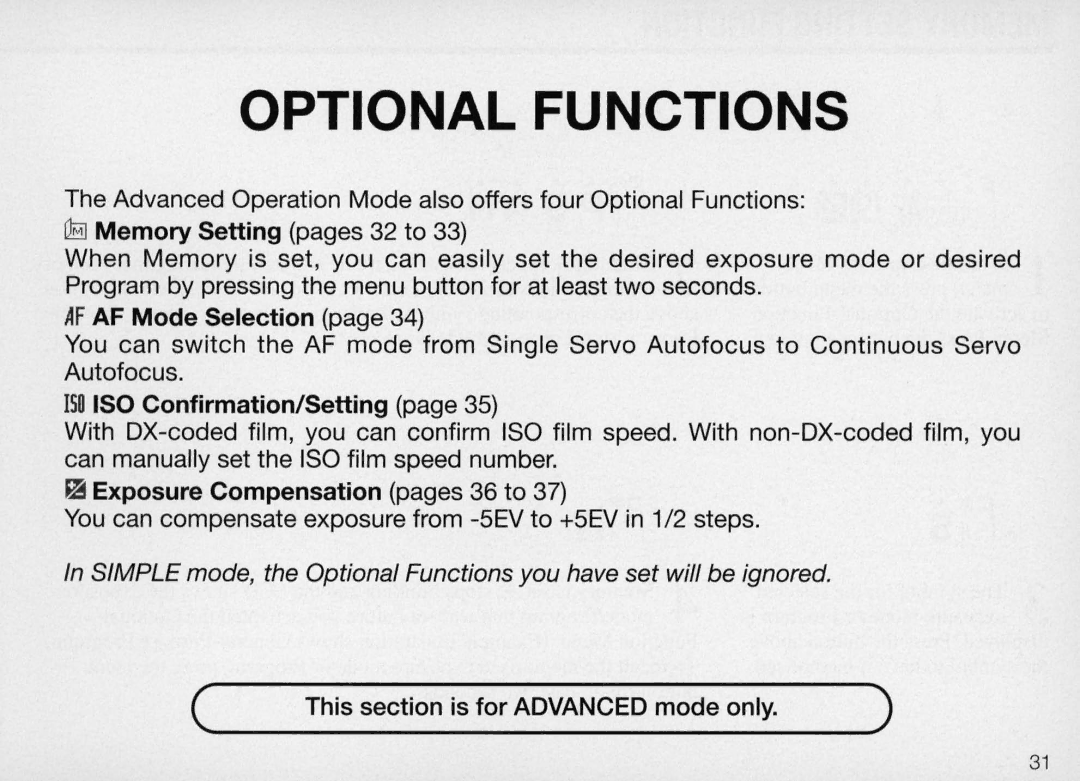 Nikon F50 instruction manual AF AF Mode Selection, ISO ISO Confirmation/Setting, ~ Exposure Compensation pages 36 to 