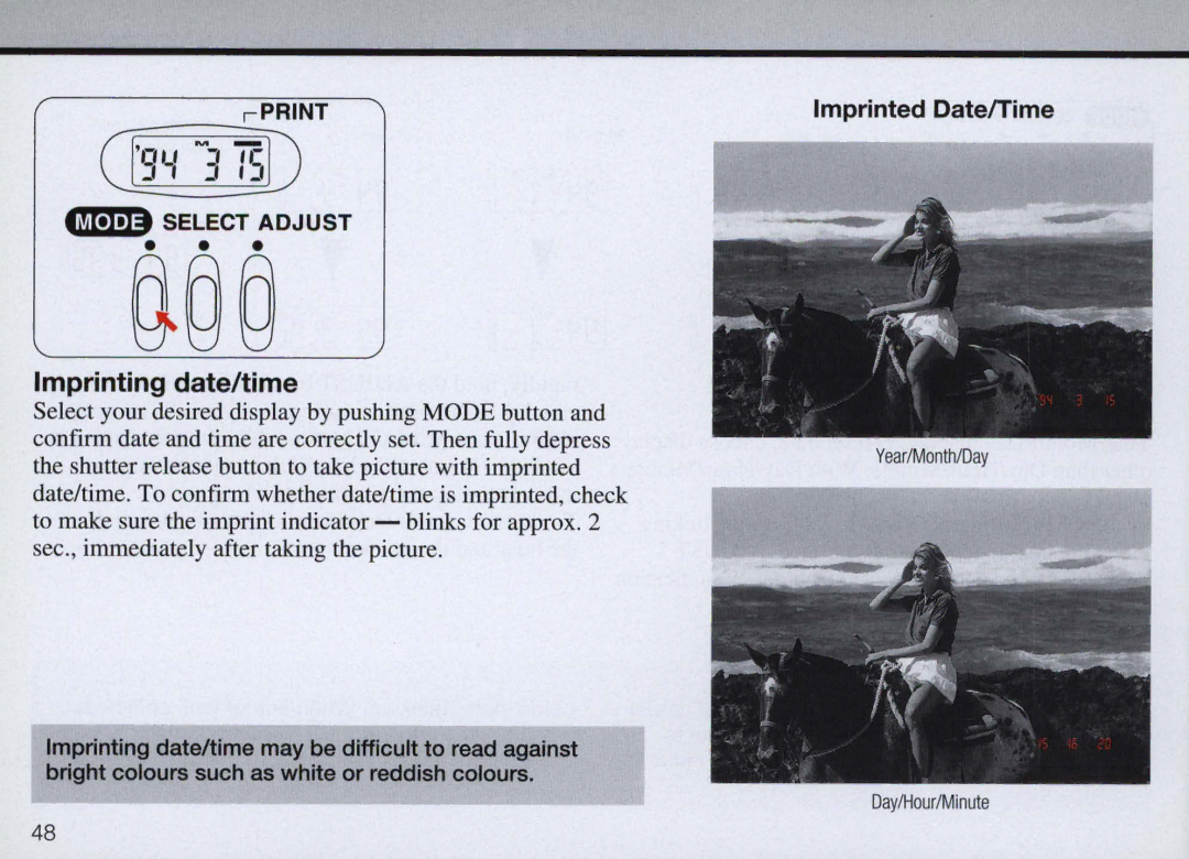 Nikon F50 instruction manual II-,~-, jj=, Imprinting date/time 