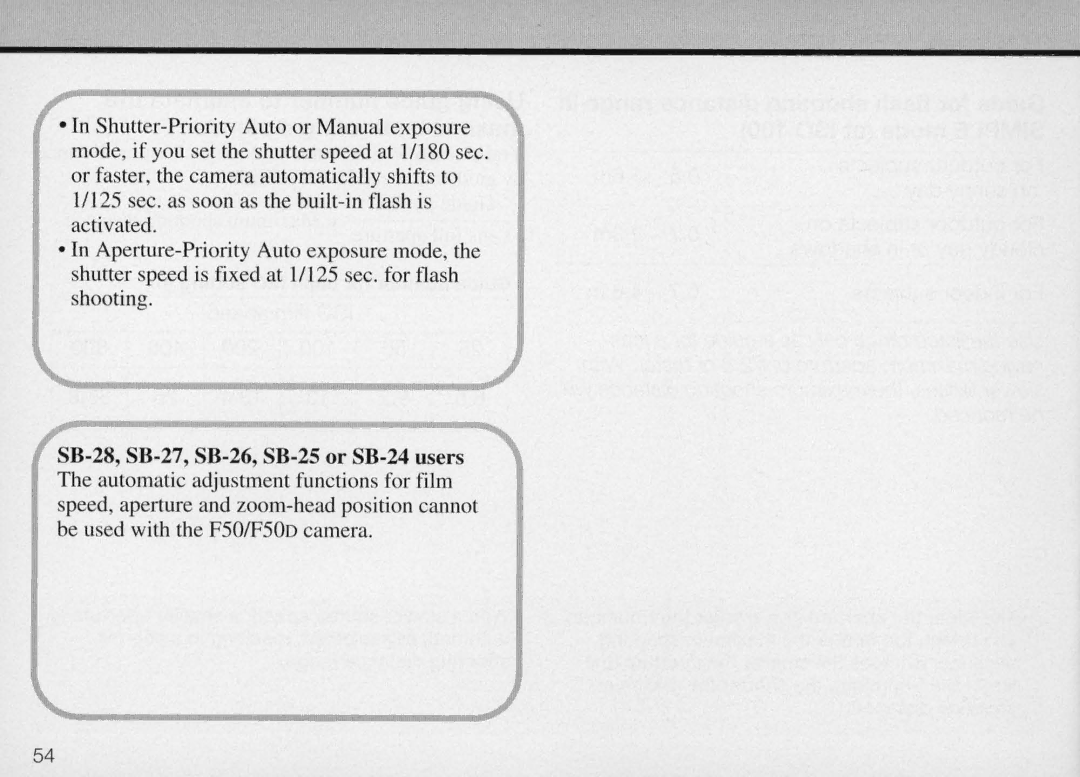 Nikon F50 instruction manual SB-28, SB-27, SB-26, SB-25 or SB-24users 