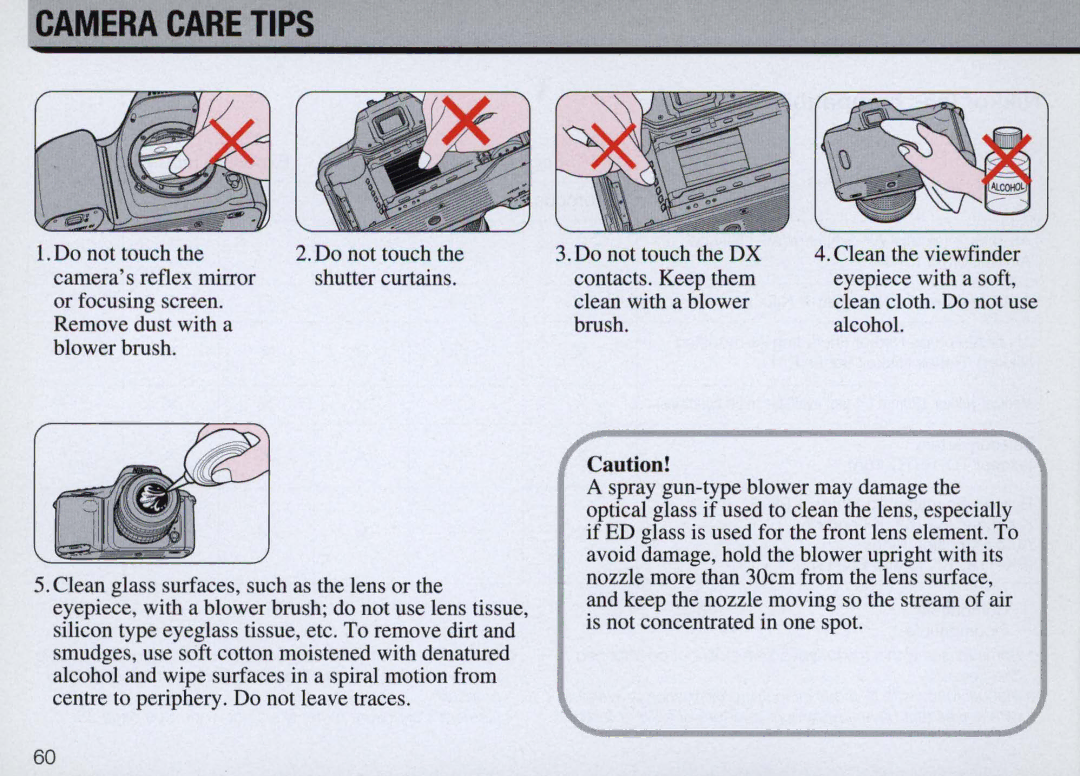 Nikon F50 instruction manual Camera Care Tips 