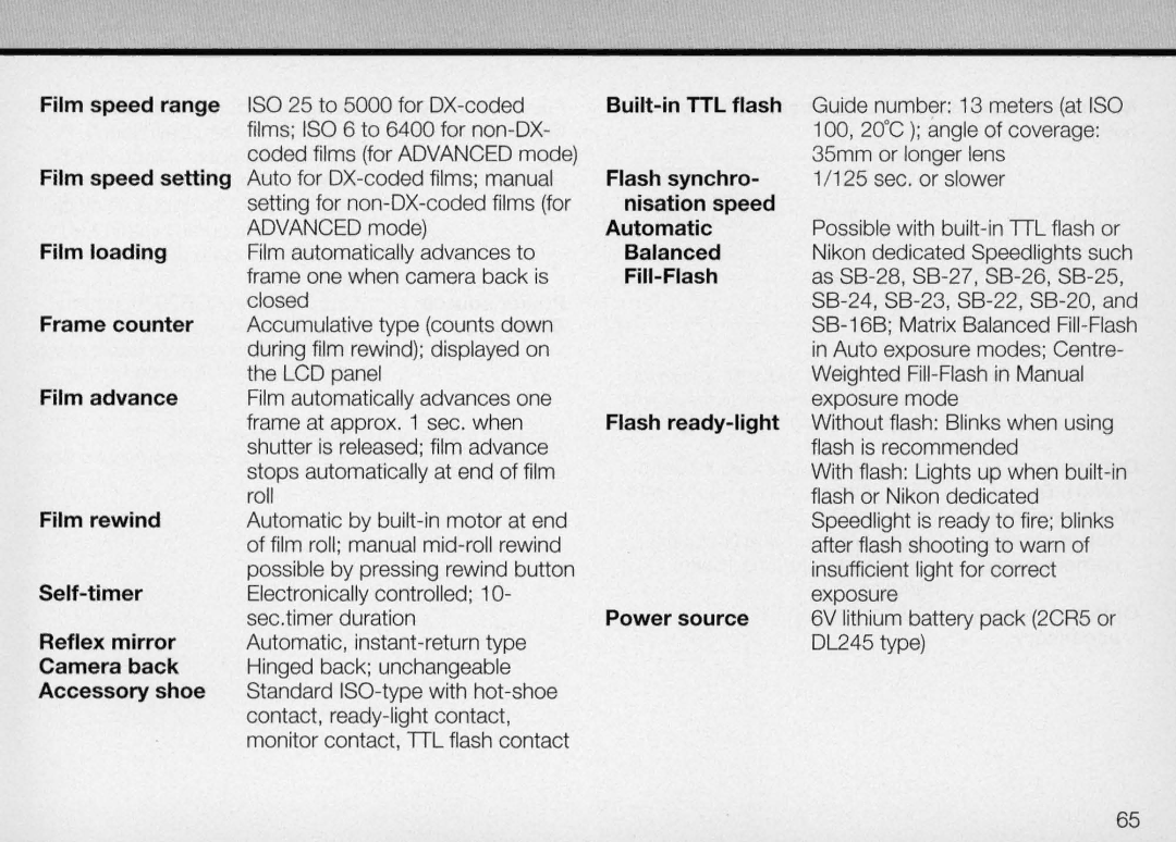 Nikon F50 instruction manual Built-in TTL flash 