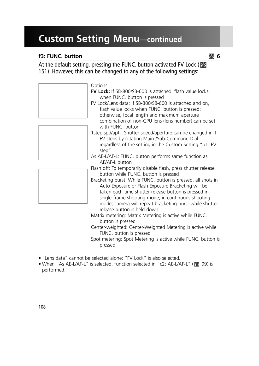 Nikon F6 instruction manual F3 FUNC. button 