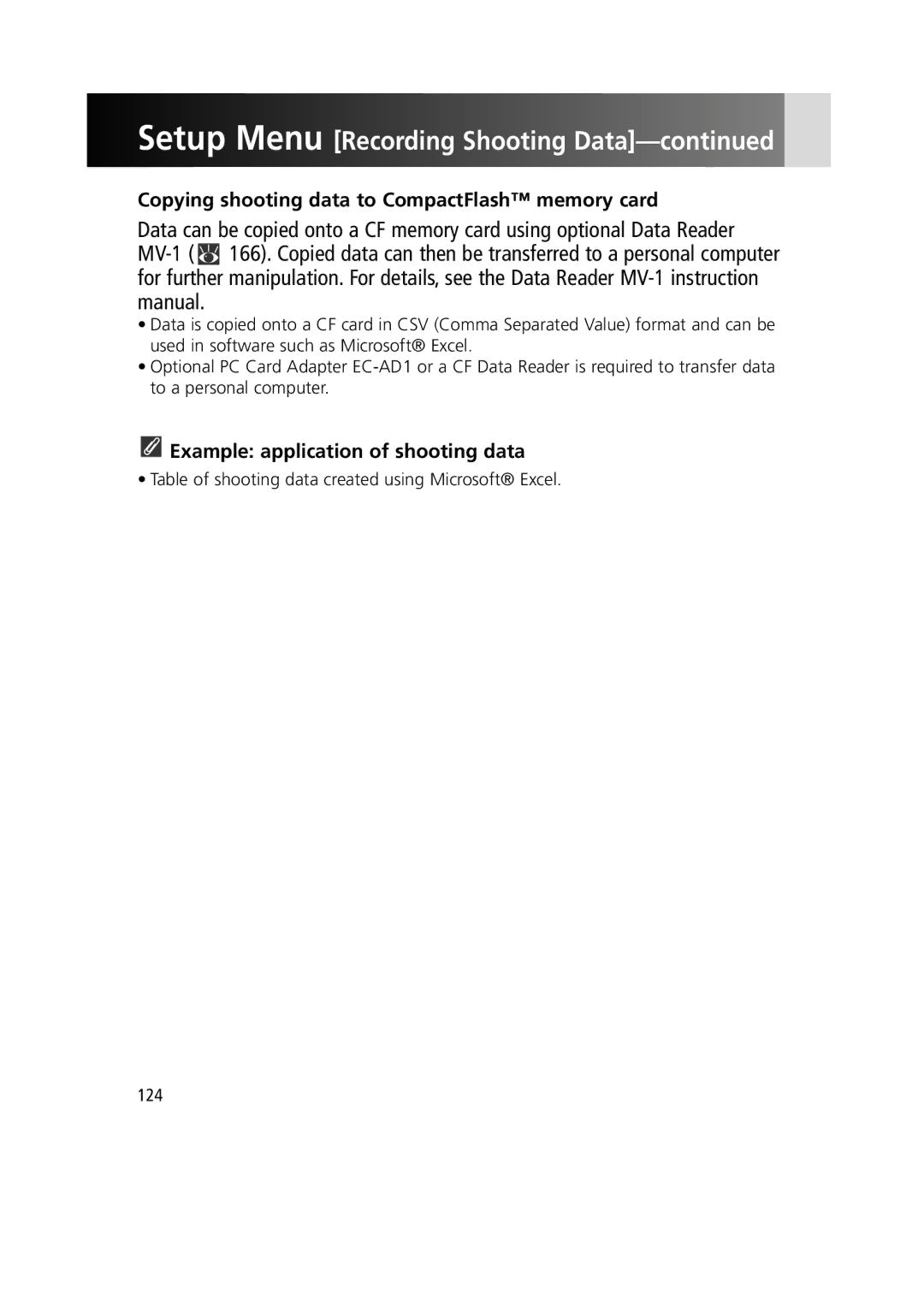 Nikon F6 instruction manual Copying shooting data to CompactFlash memory card, Example application of shooting data 