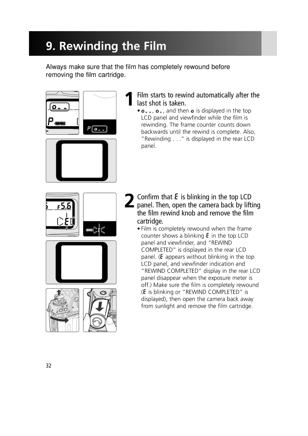 Nikon F6 instruction manual Rewinding the Film 