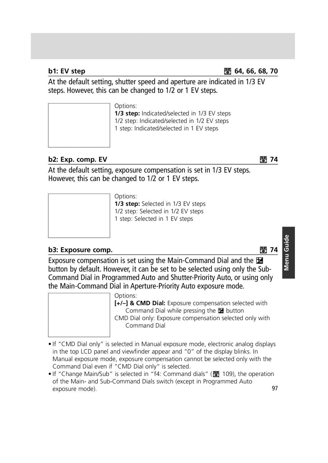 Nikon F6 instruction manual B1 EV , 66, 68, B2 Exp. comp. EV, B3 Exposure comp 