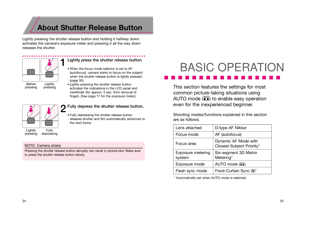 Nikon F65D instruction manual About Shutter Release Button, Lightly press the shutter release button 