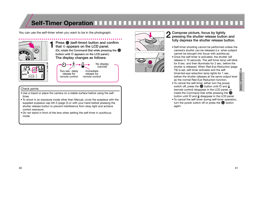 Nikon F65D instruction manual Self-Timer Operation, Display changes as follows 