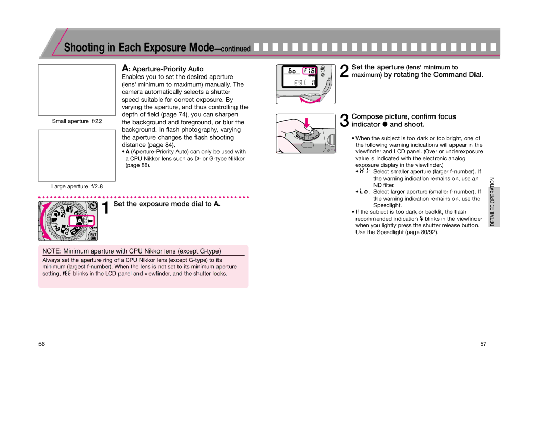 Nikon F65D instruction manual Aperture-Priority Auto, Set the exposure mode dial to a 