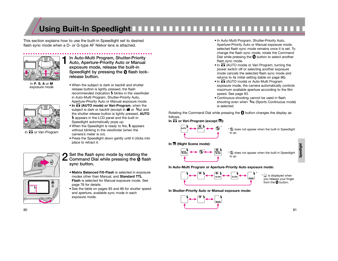 Nikon F65D instruction manual Auto-Multi Program, Shutter-Priority, Auto, Aperture-Priority Auto or Manual, Release button 