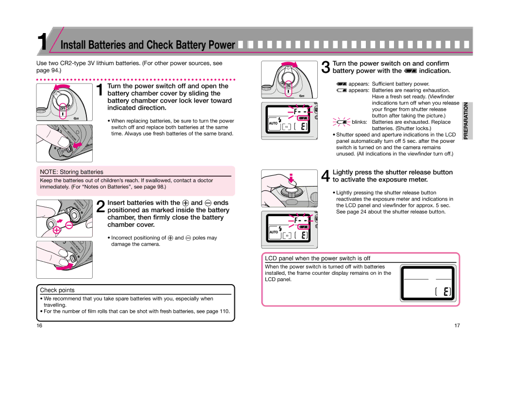 Nikon F65D instruction manual Check points, LCD panel when the power switch is off 