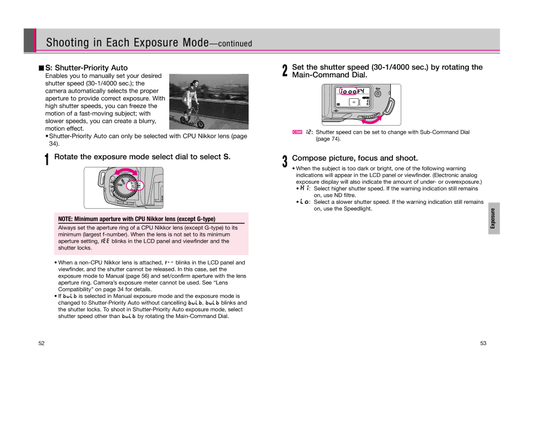 Nikon F80D instruction manual Shutter-Priority Auto, Rotate the exposure mode select dial to select 