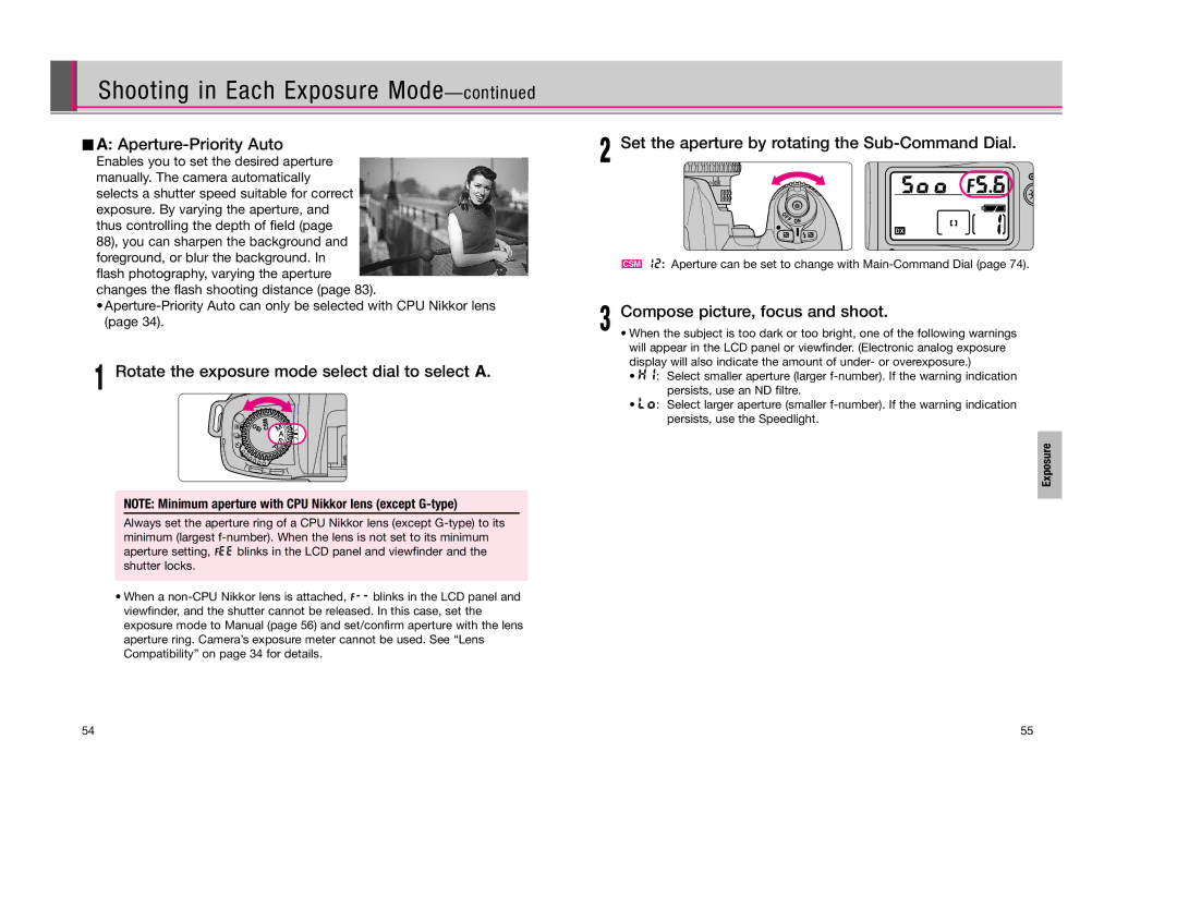 Nikon F80D instruction manual £ Aperture-Priority Auto, Rotate the exposure mode select dial to select £ 