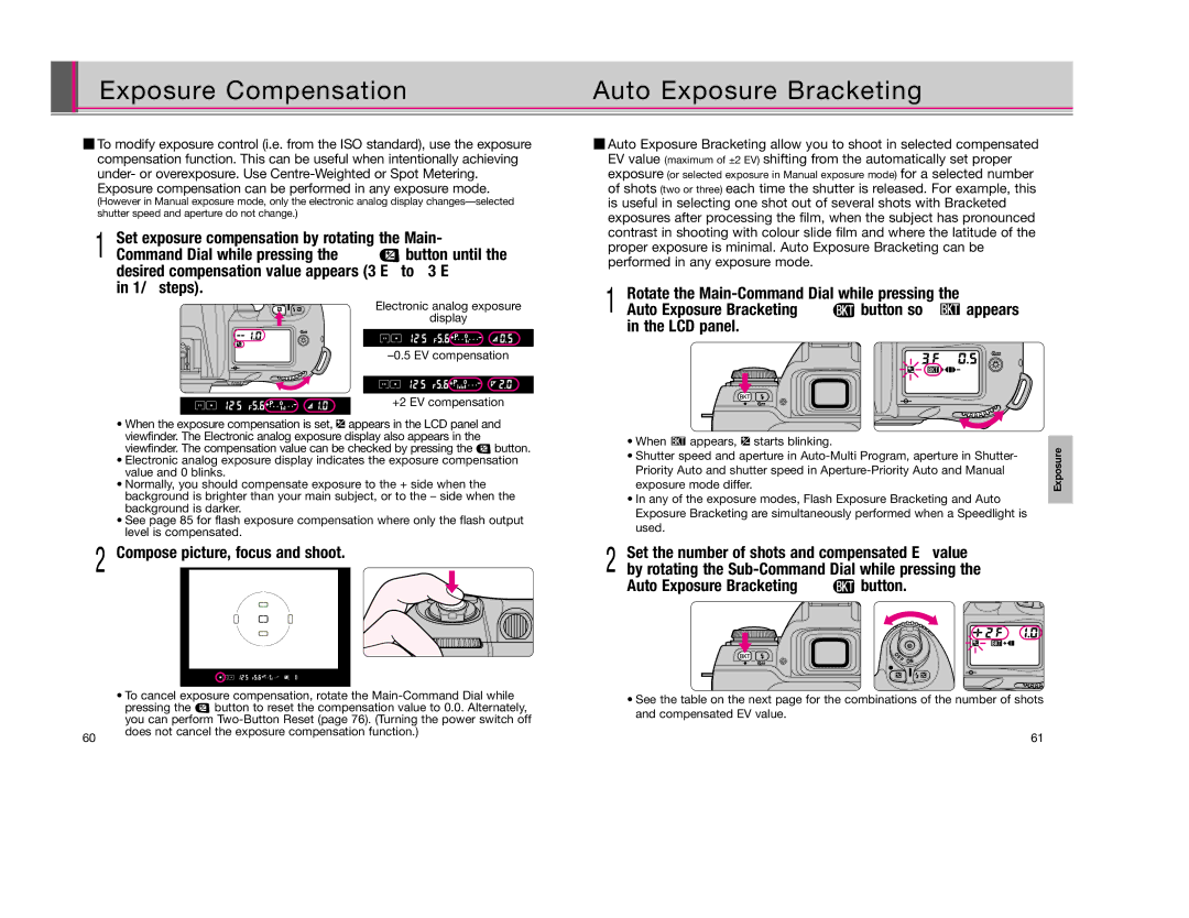 Nikon F80D Exposure Compensation, Auto Exposure Bracketing, Exposure compensation can be performed in any exposure mode 