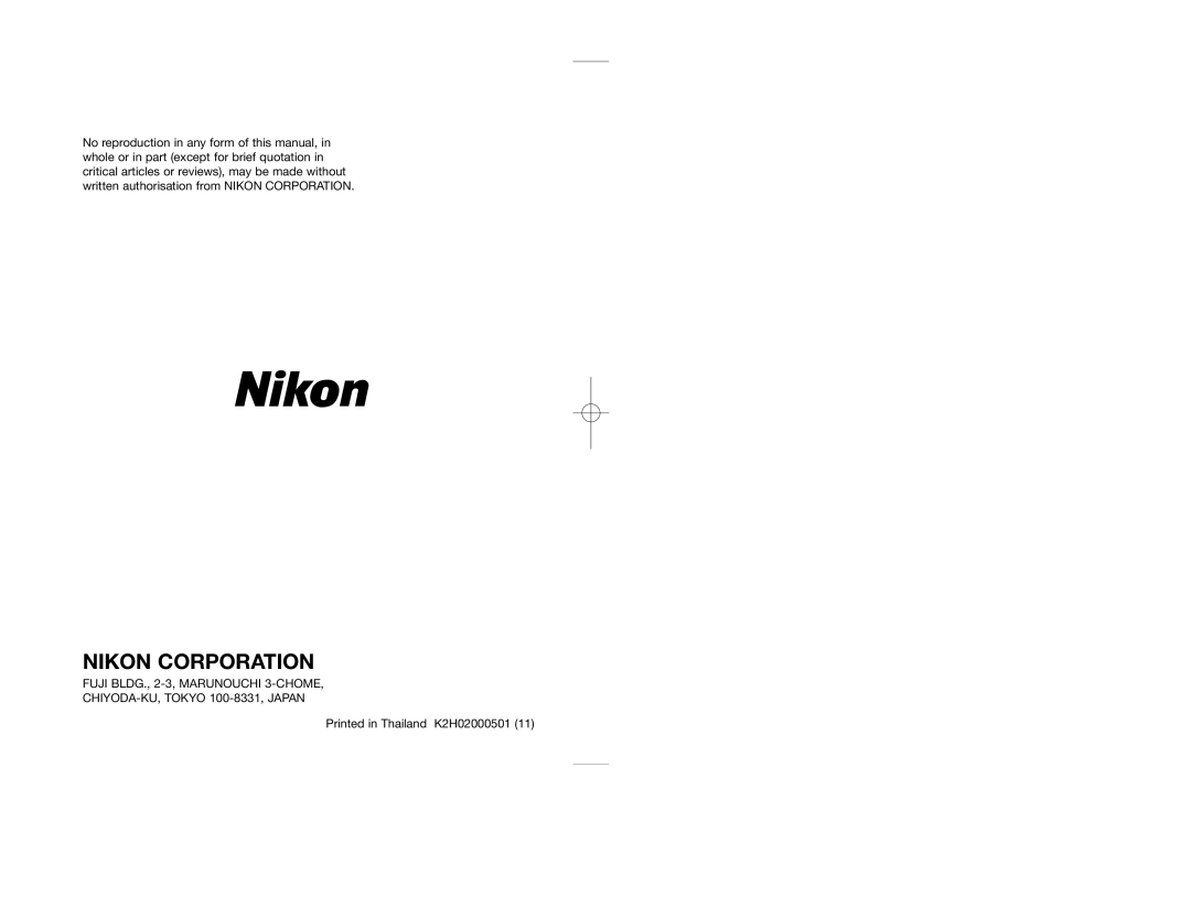 Nikon F80D instruction manual Nikon Corporation 