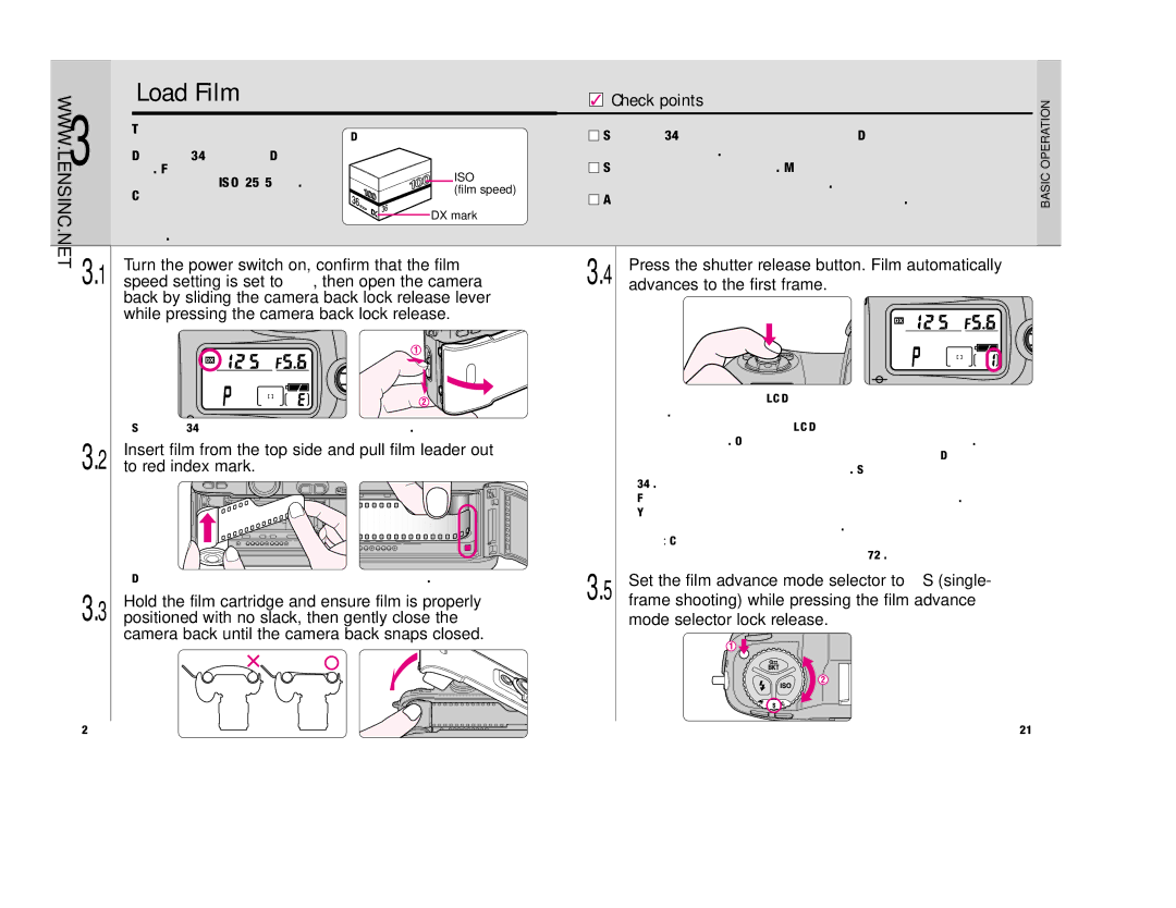 Nikon FAA350NA manual Load Film, Press the shutter release button. Film automatically, Advances to the first frame 