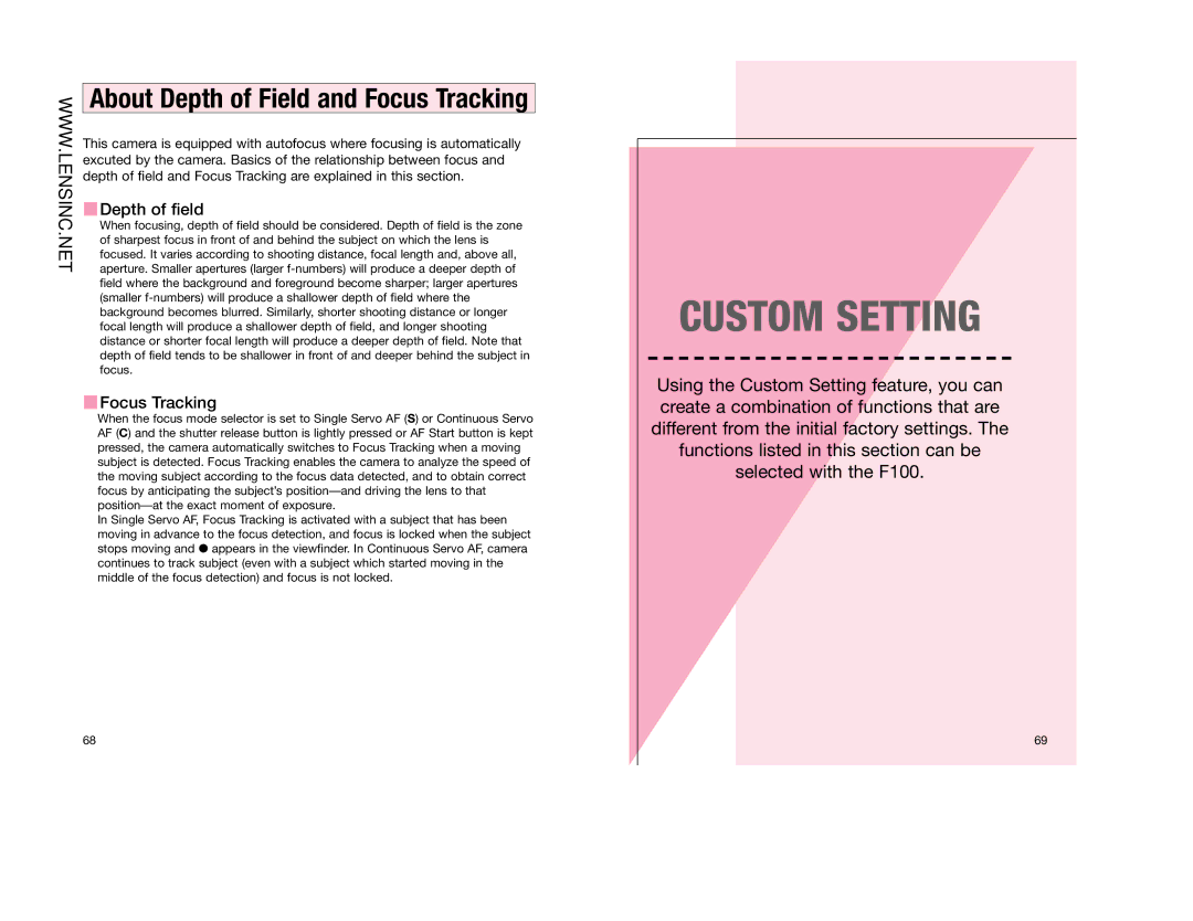 Nikon FAA350NA manual About Depth of Field and Focus Tracking, Depth of field 