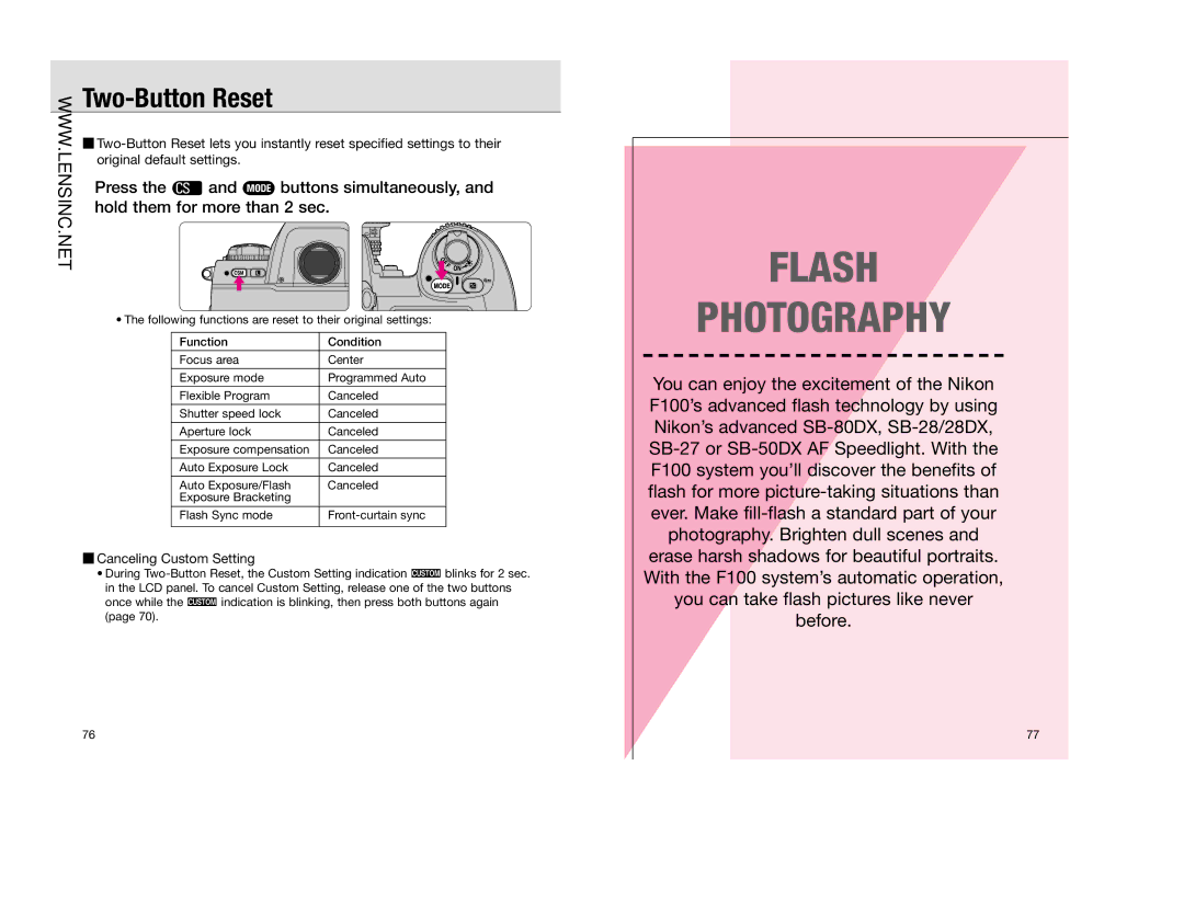 Nikon FAA350NA manual Two-Button Reset, Press the · and ∆ buttons simultaneously, Hold them for more than 2 sec 