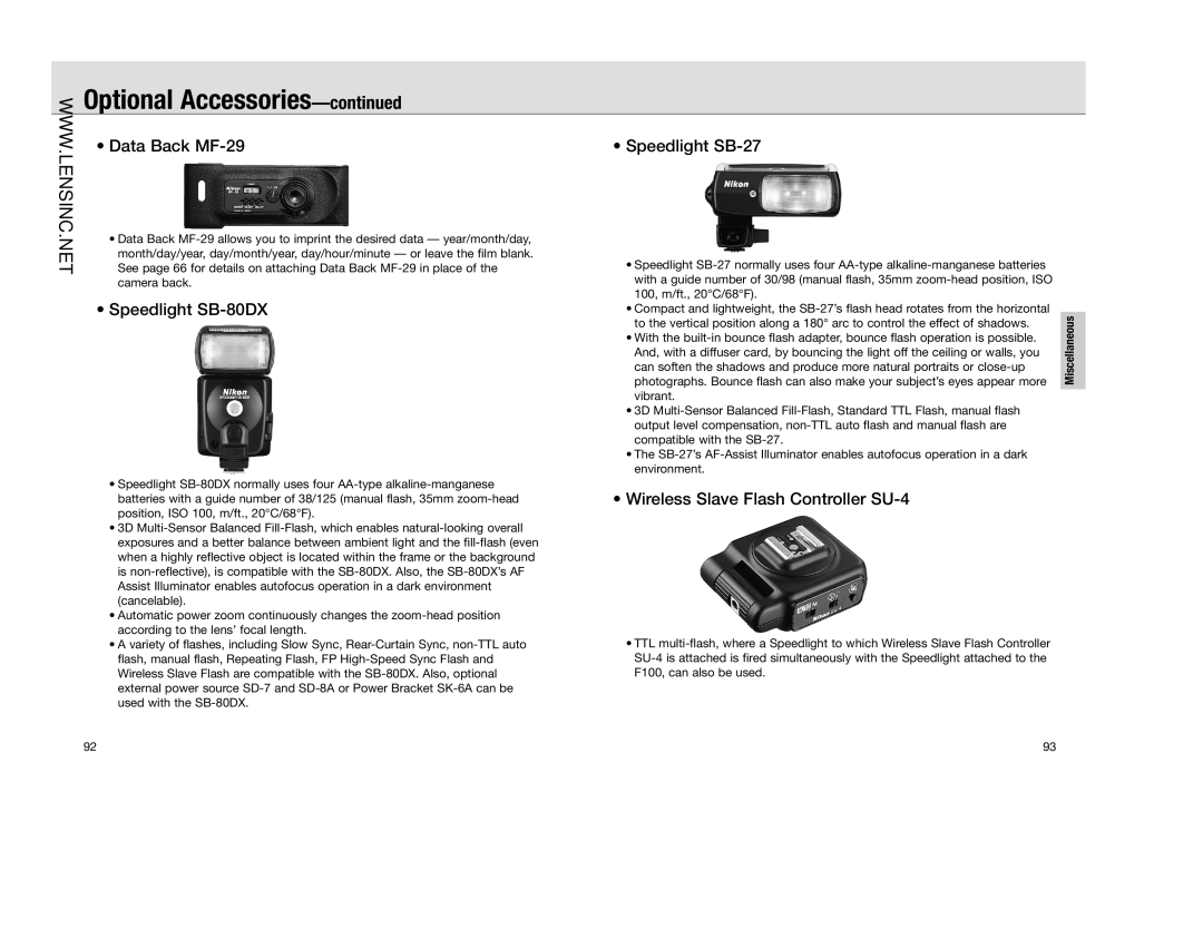 Nikon FAA350NA Data Back MF-29, Speedlight SB-80DX, Speedlight SB-27, Wireless Slave Flash Controller SU-4, Camera back 