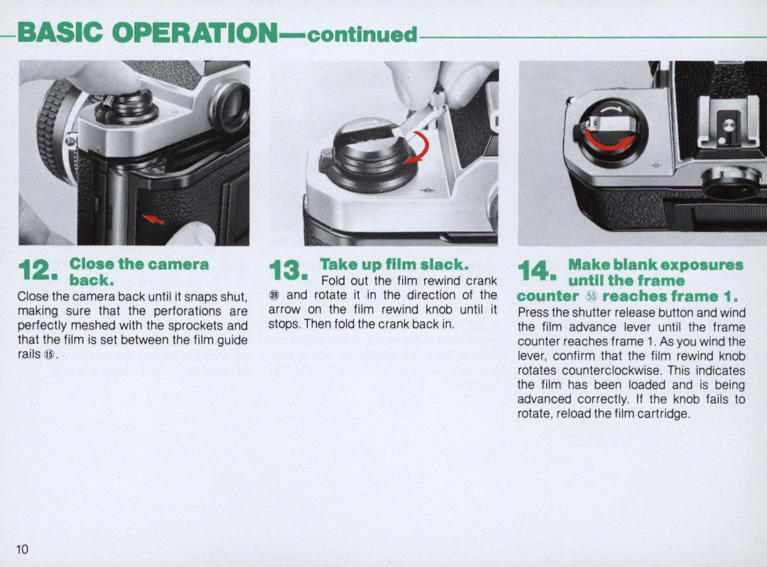 Nikon FM2 Body only, 1683 instruction manual Back.Close the camera, Take up film slack 