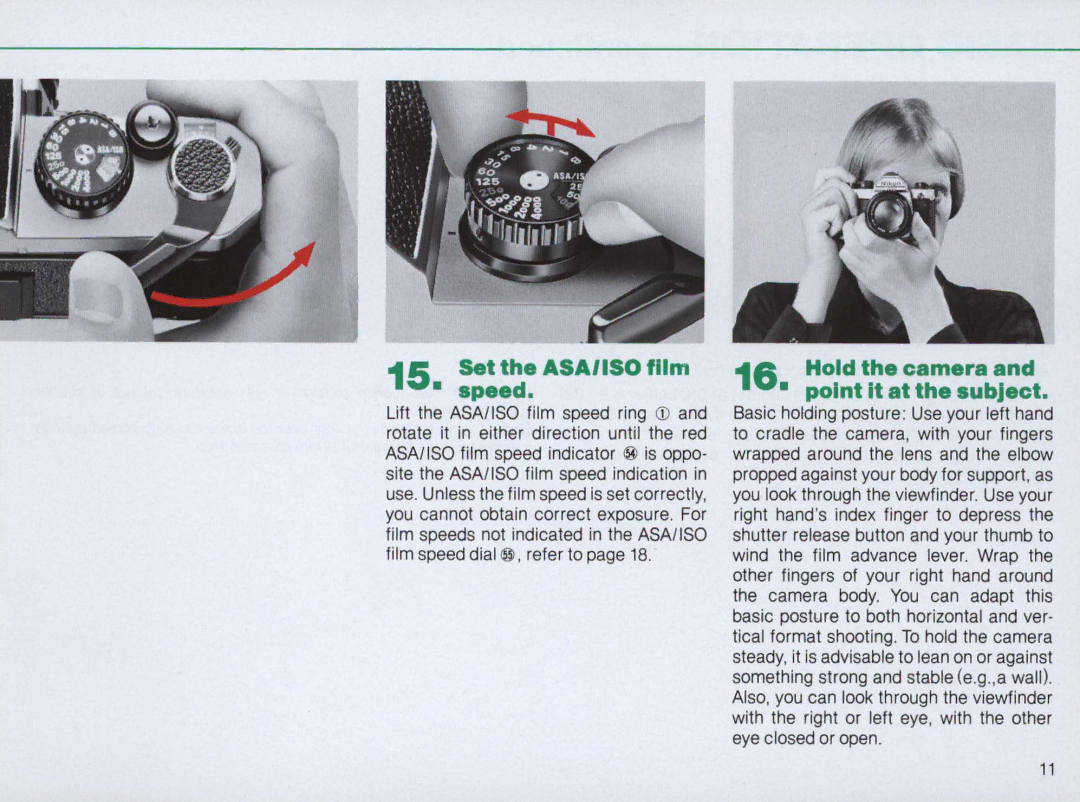 Nikon 1683, FM2 Body only instruction manual Set the Asaiiso film Speed, Hold the camera Point It at the subject 