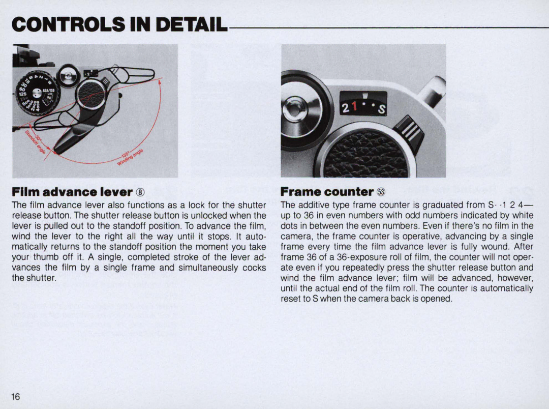 Nikon FM2 Body only, 1683 instruction manual Film advance lever, Frame counter l 