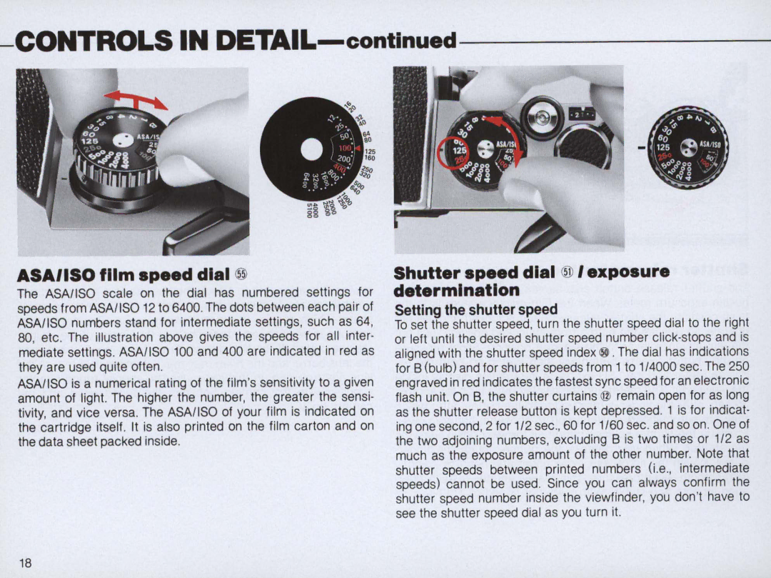 Nikon FM2 Body only, 1683 instruction manual Asaiiso film speed dial, Shutter speed dial exposure determination 