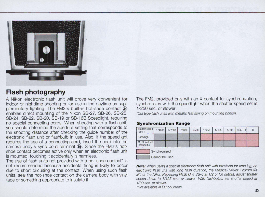 Nikon 1683, FM2 Body only instruction manual Flash photography 