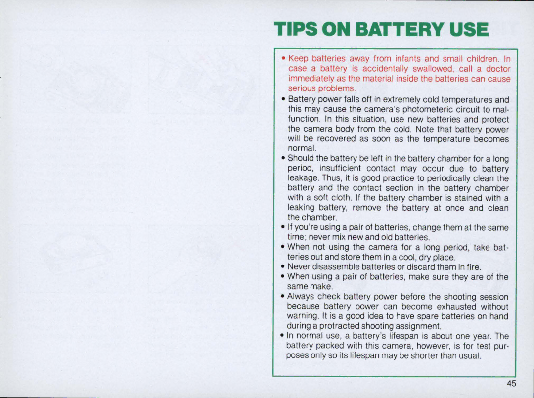 Nikon 1683, FM2 Body only instruction manual Tips on Battery USE 