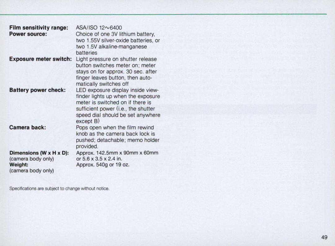 Nikon 1683, FM2 Body only instruction manual Film sensitivity range Asaiiso 