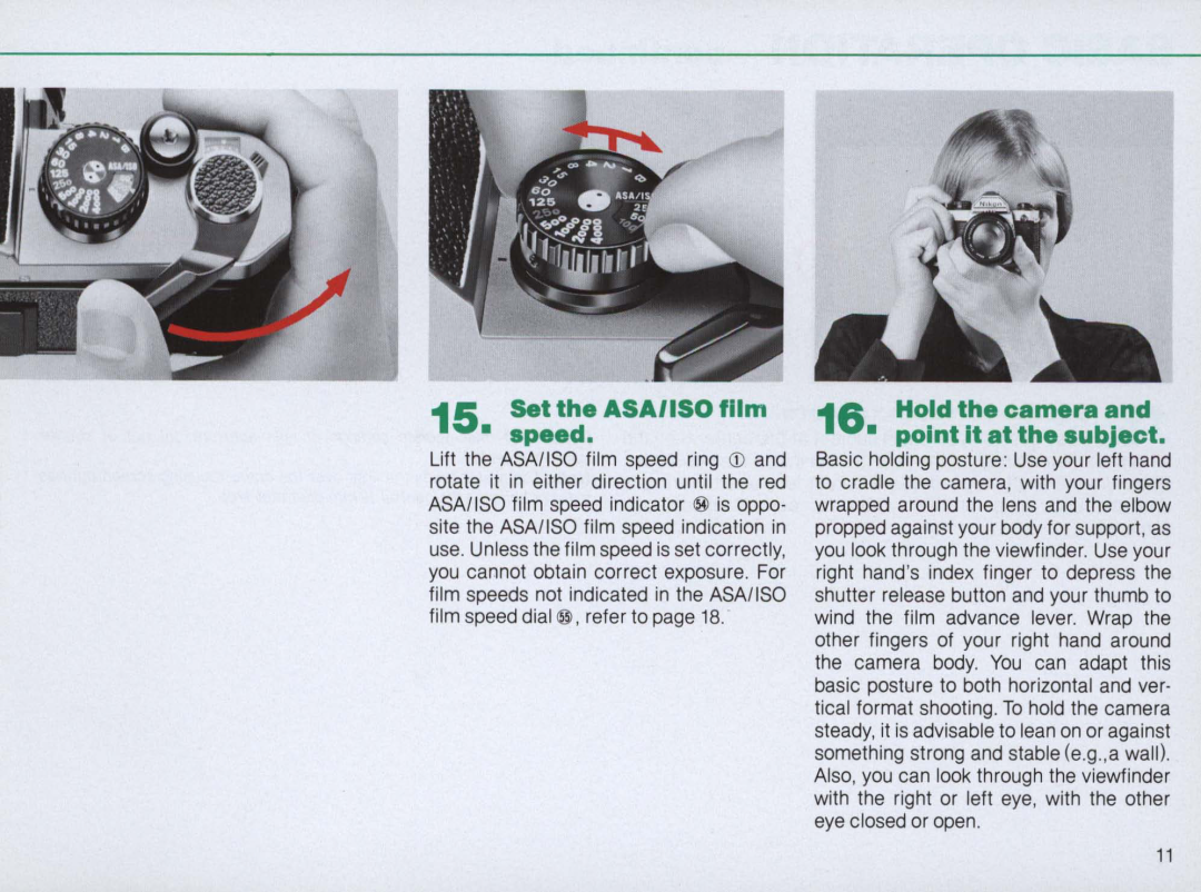Nikon 1683, FM2 Body only instruction manual Set the ASAIISO film speed, Hold the camera and point It at the subject 