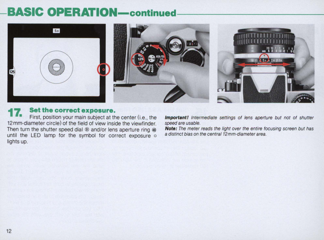 Nikon FM2 Body only, 1683 instruction manual 1l Set the correct exposure, BASIC OPERATION-continued 
