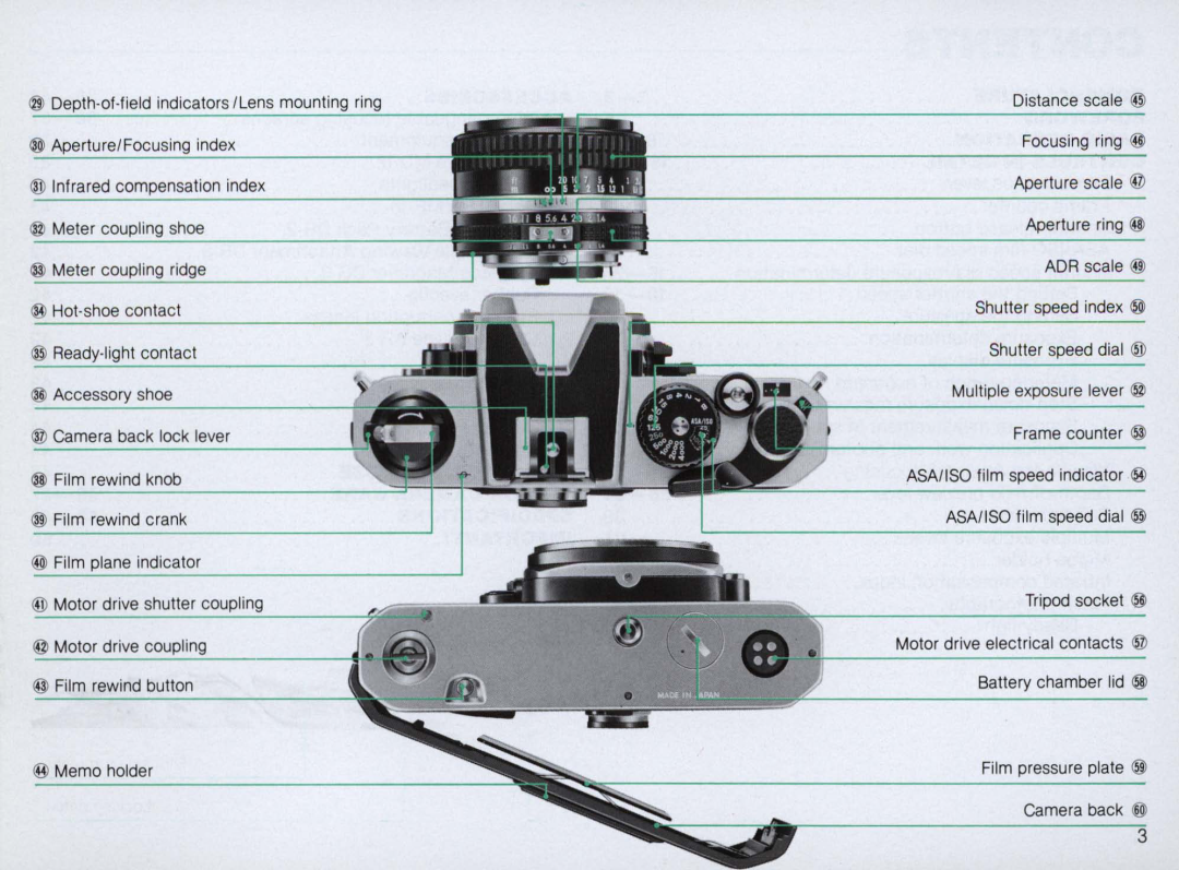 Nikon 1683, FM2 Body only instruction manual @ Meter coupling shoe @ Meter coupling ridge Hot-shoe contact 