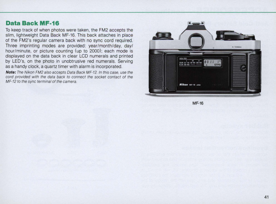 Nikon 1683, FM2 Body only instruction manual Data Back MF·16 
