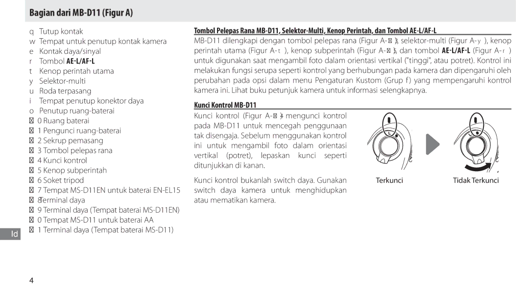 Nikon G02 manual Bagian dari MB-D11 Figur a, Tombol AE-L/AF-L, Kunci Kontrol MB-D11 