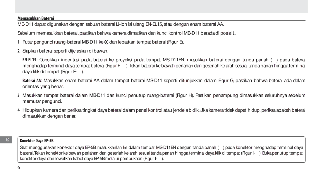 Nikon G02 manual Memasukkan Baterai 