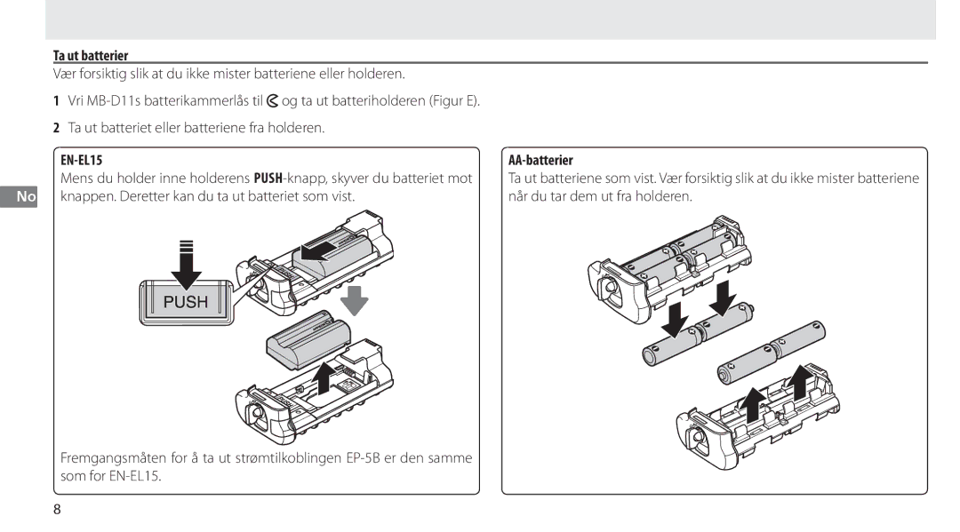 Nikon G02 manual Ta ut batterier, AA-batterier 