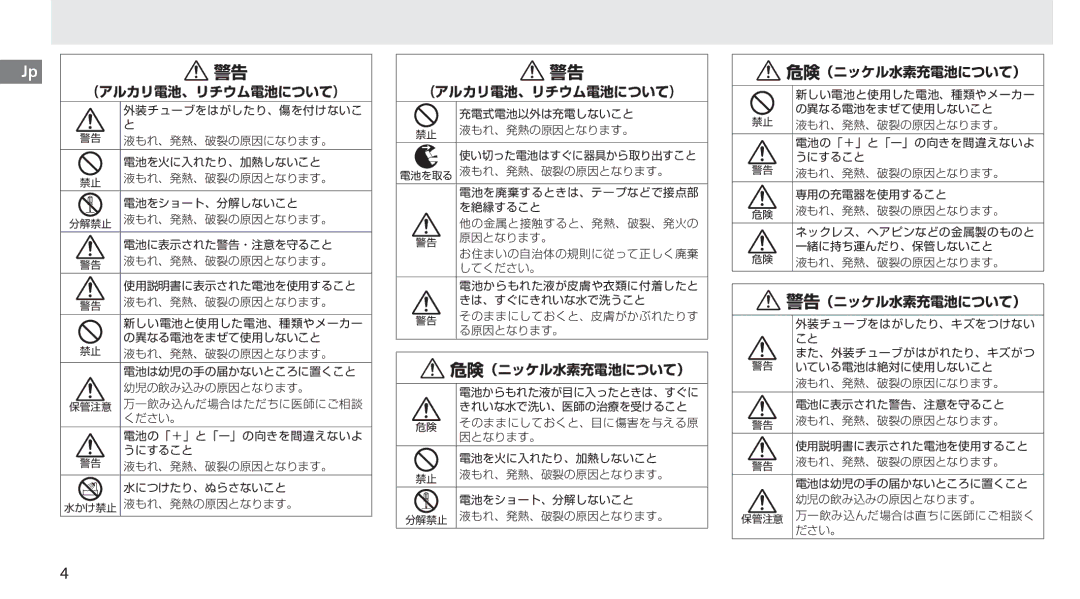 Nikon G02 manual （アルカリ電池、リチウム電池について） 