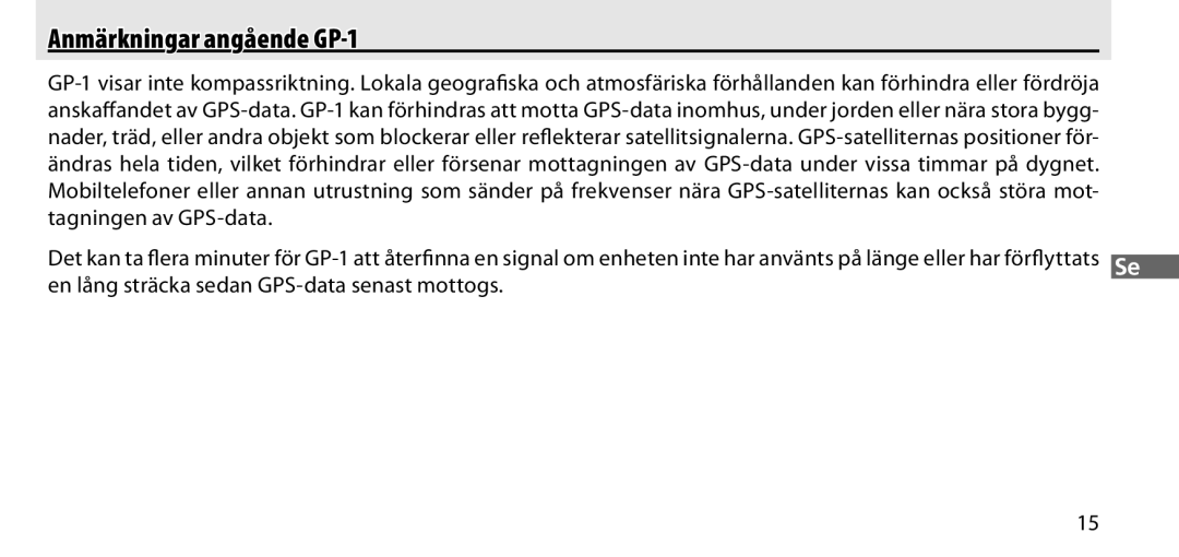 Nikon manual Anmärkningar angående GP-1 