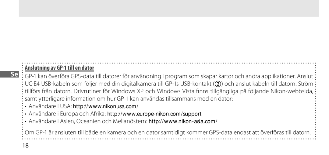 Nikon manual Anslutning av GP-1 till en dator 