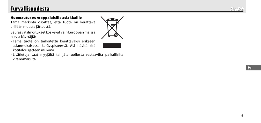 Nikon GP-1 manual Sivu 2/2, Huomautus eurooppalaisille asiakkaille 