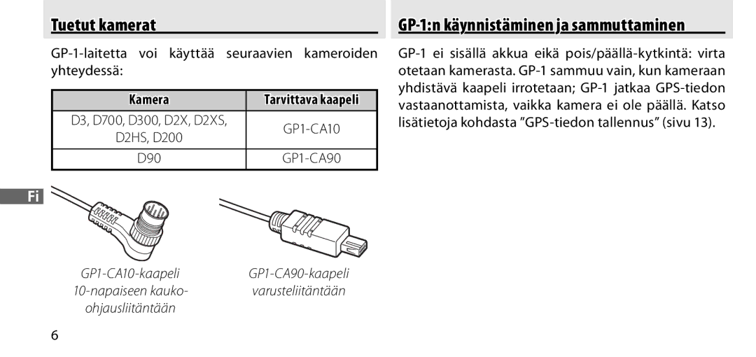 Nikon manual Tuetut kamerat, GP-1-laitetta voi käyttää seuraavien kameroiden yhteydessä 