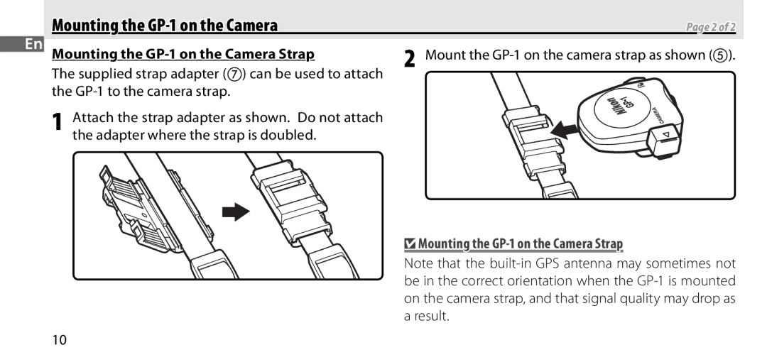 Nikon manual Mounting the GP-1 on the Camera Strap 