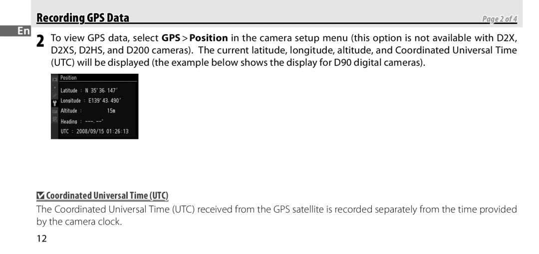 Nikon GP-1 manual Coordinated Universal Time UTC 