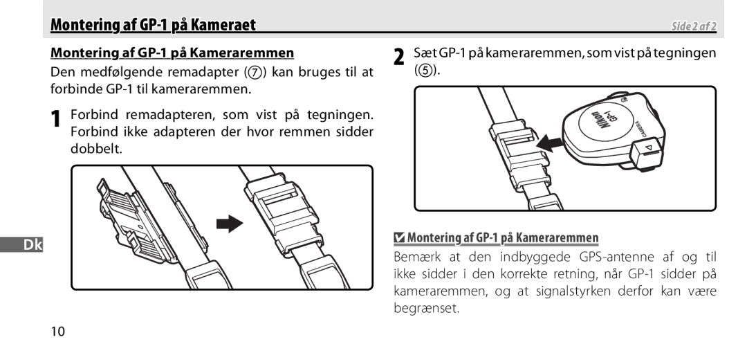 Nikon manual Montering af GP-1 på Kameraremmen, Side 2 af 