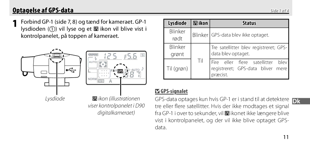 Nikon GP-1 manual Optagelse af GPS-data, GPS-signalet 