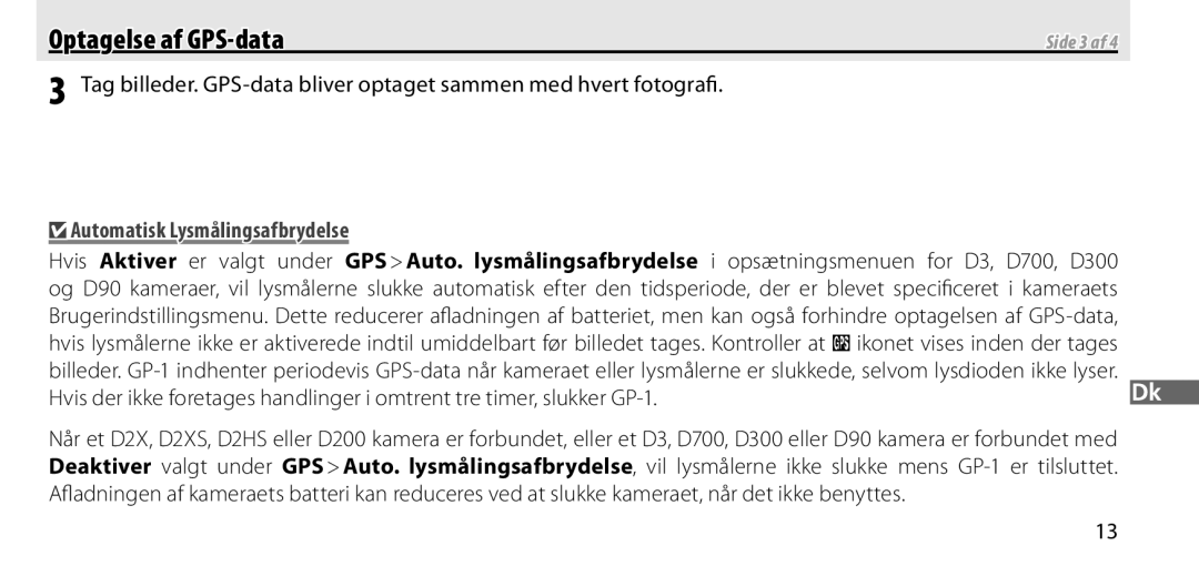 Nikon GP-1 manual Automatisk Lysmålingsafbrydelse, Side 3 af 