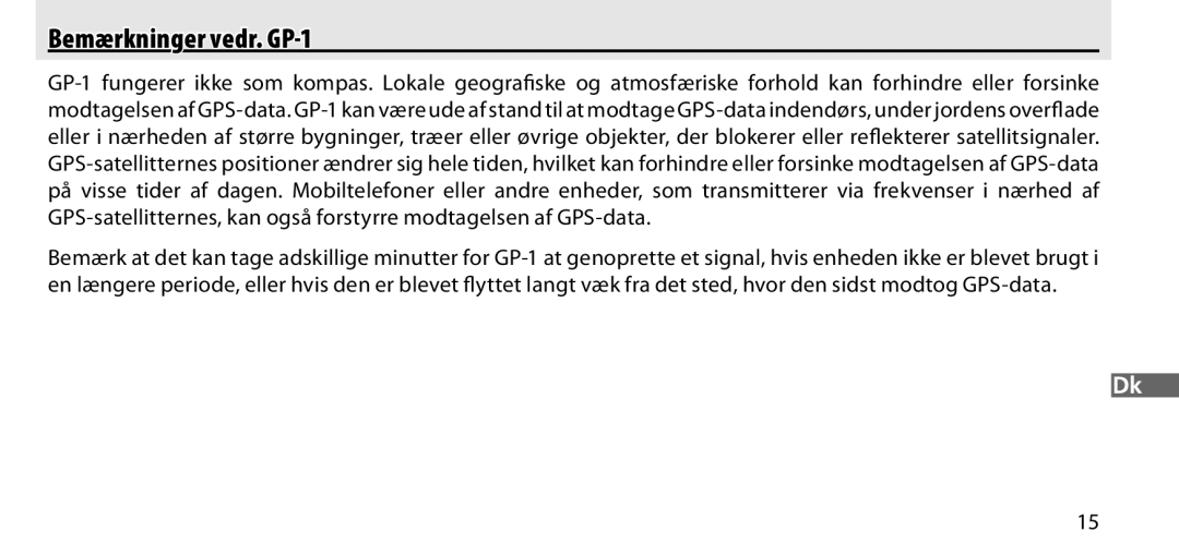 Nikon manual Bemærkninger vedr. GP-1 