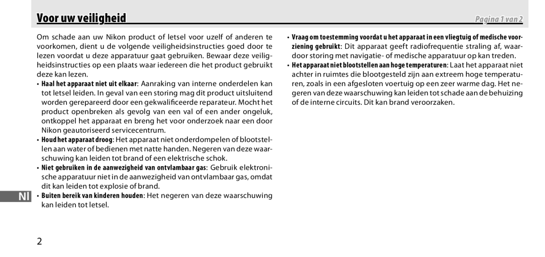 Nikon GP-1 manual Voor uw veiligheid, Pagina 1 van 